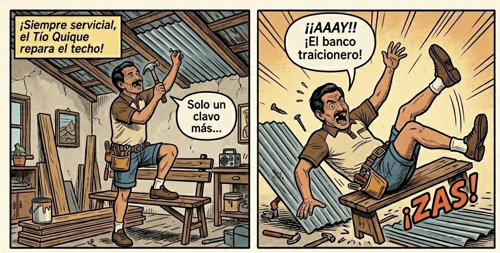 Tío Quique - arreglando el techo de su casa - blog